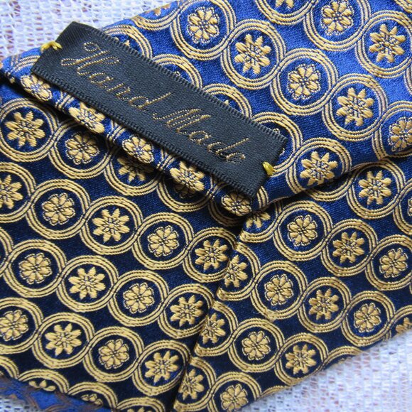 New & Lingwood Silk Tie, Gold/Navy, made in Italy - Picture 5 of 6
